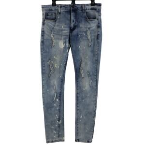 Switch Remarkable Jeans Men Sz 33x30 Blue Paint Splatter Distressed Slim Taper